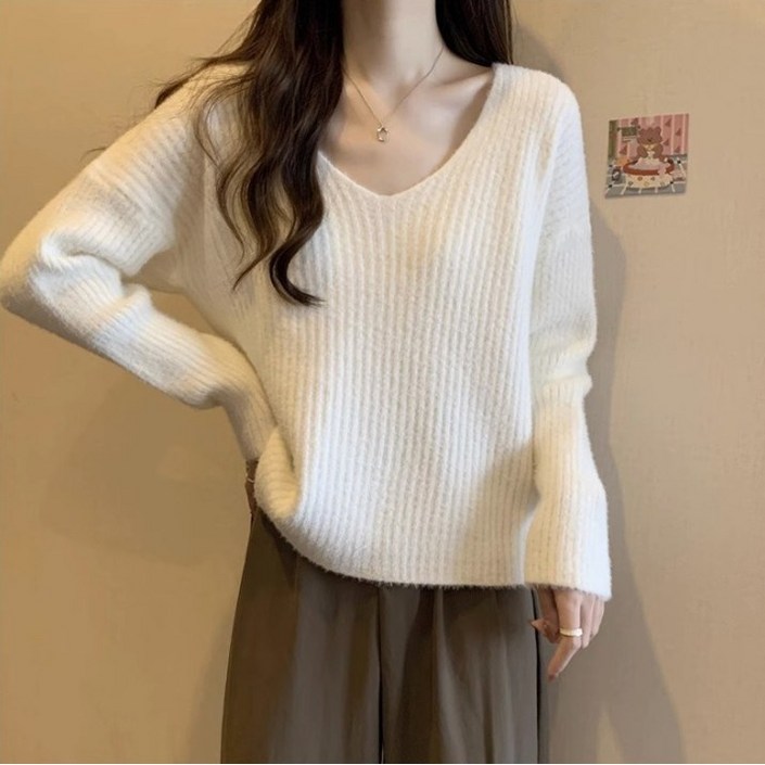 릴리제인 여성용 브이넥 릴렉스핏 부드러운 촉감 니트