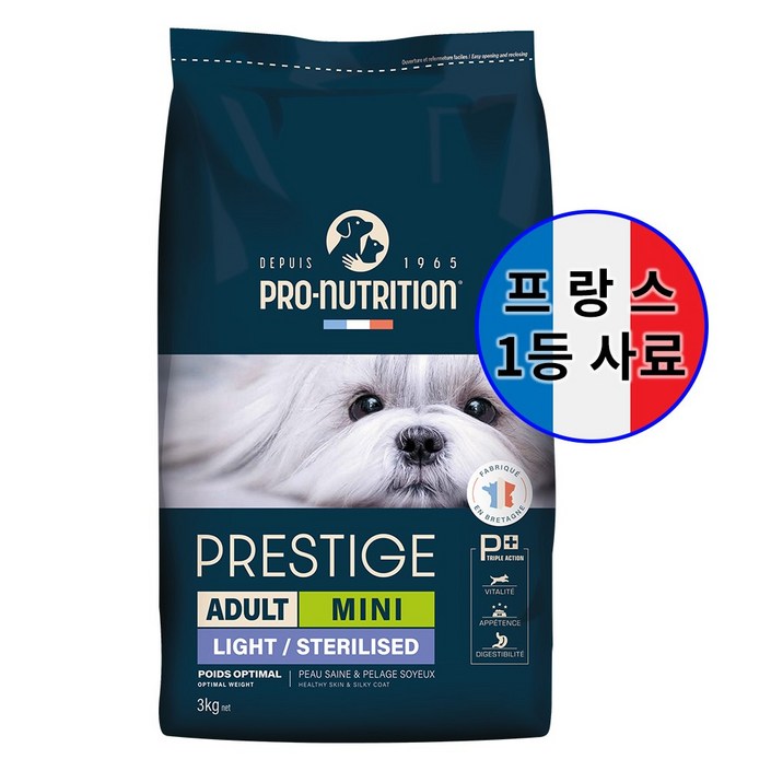 공식수입원 PN 프레스티지 독 라이트 중성화 사료 강아지 다이어트 체중조절 프랑스 사료, 1개, 3kg
