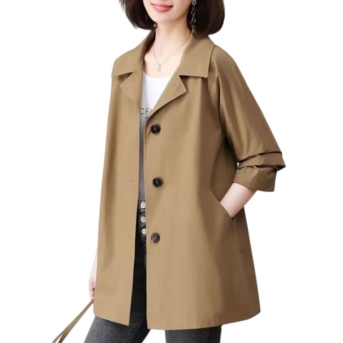 WANGBAIWAN 여성 심플 클래식 트렌치코트 우아하고 세련된 바람막이 간절기 자켓 L72413