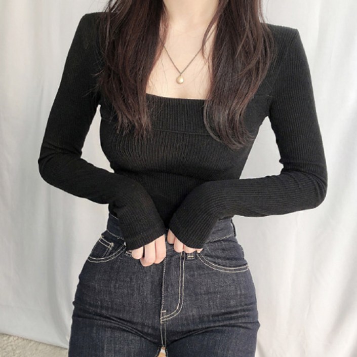 여리여리 스퀘어넥 니트 골지티 3col