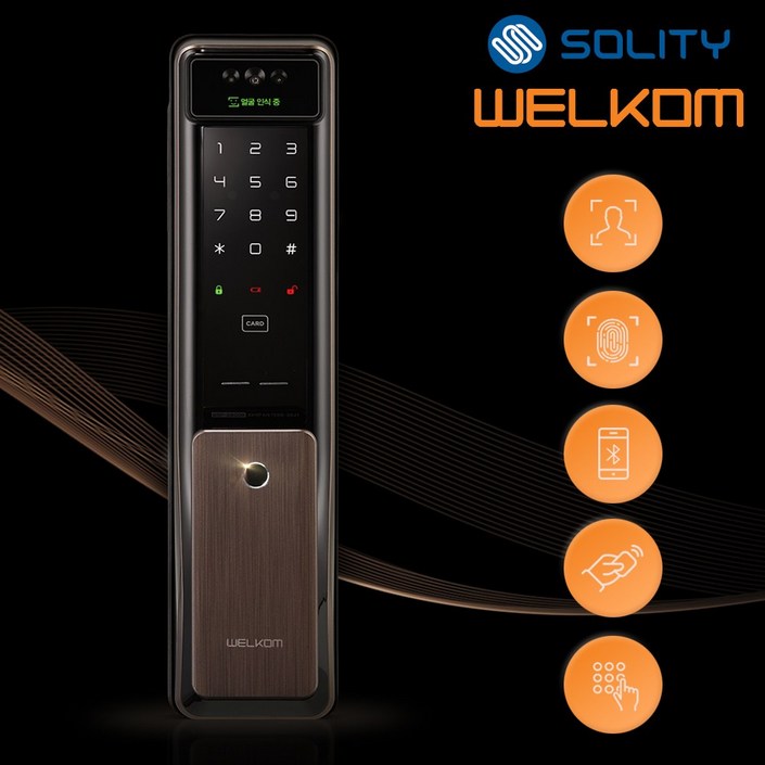 [전국설치] 솔리티 웰콤 신제품 얼굴안면인식 푸시풀 WSP-2900A 카드키2개+번호키 블루투스(옵션) AI딥러닝기술 신속 정확한 얼굴인식100개 현관문 디지털도어락 즉시잠금, 웰콤 WSP-2900A, 방문설치