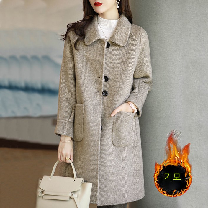 AOKADA 여성 봄 가을 오버핏 모직 하트 코트 여자 반코트