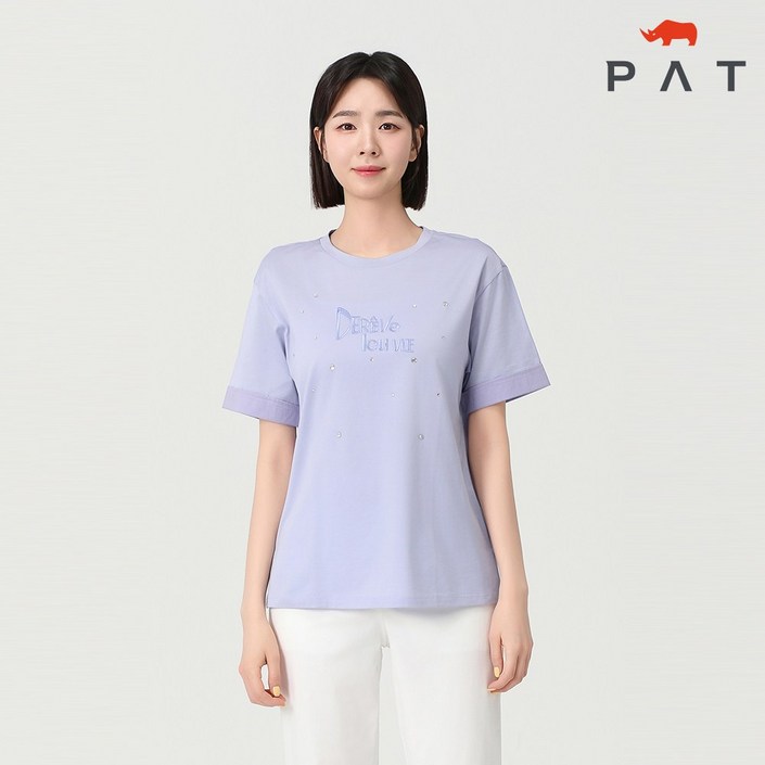 PAT 여성 코튼실켓 원포인트 소매턴업 티셔츠1J45306