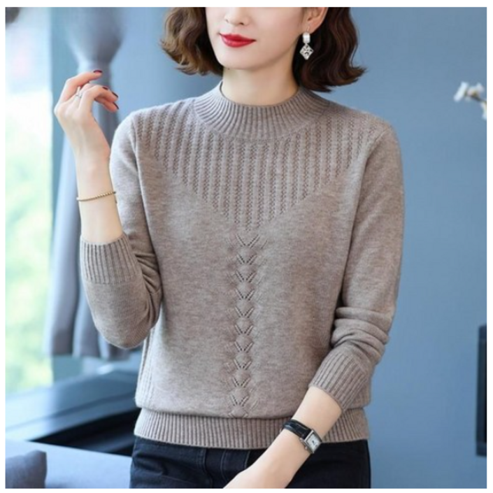 가을 겨울 중년 여성 반폴라 니트 티셔츠 빅사이즈 루즈핏 엄마복 슬림핏 도톰 반폴라티 스웨터 여자 긴팔 상의 LCC