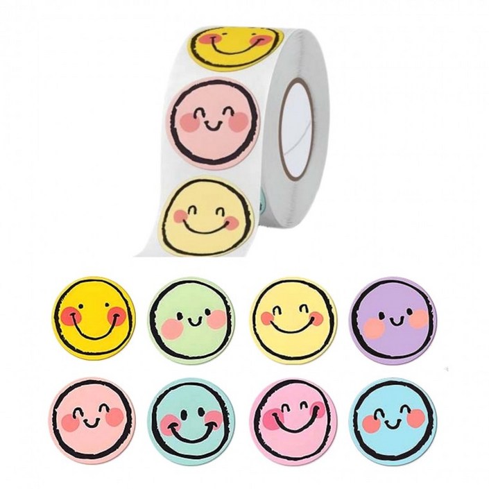 500개입 스마일 얼굴 이모티콘 원형 스티커