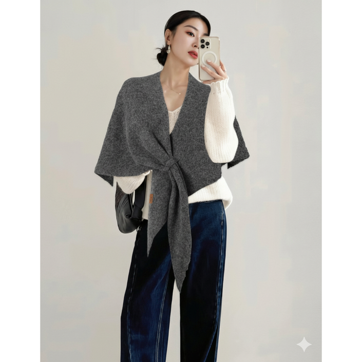 머스트헤브 여성겨울 삼각 숄 머플러 가디건 캐시미어 목도리 니트