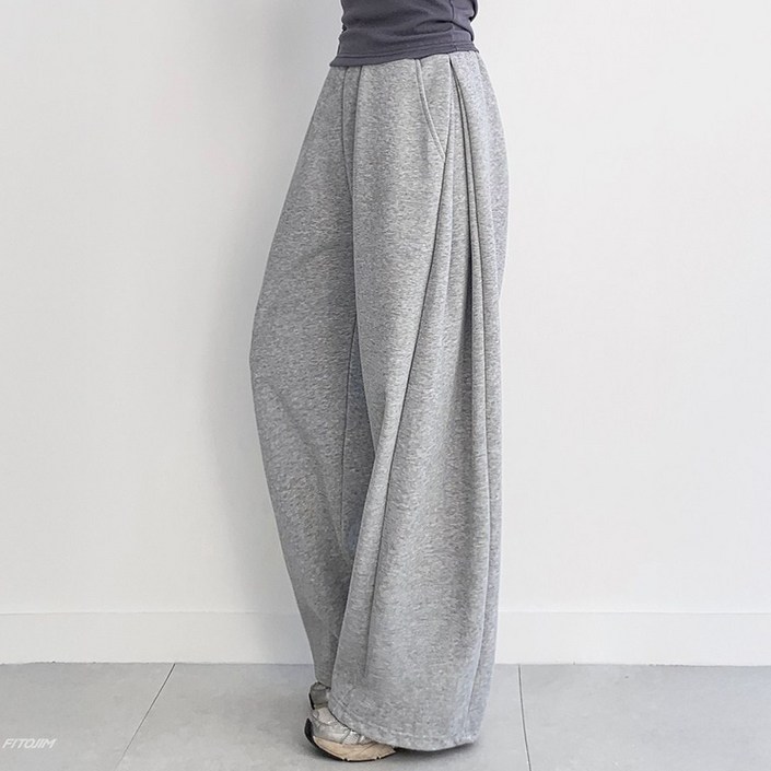 FITOJIM 여성 사이드 핀턱 밴딩 와이드 팬츠 트레이닝 바지