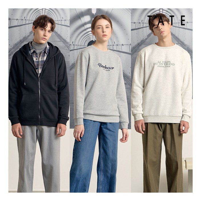 [테이트] TATE  기모 후드집업 1종 + 맨투맨2종  3종 세트 (공용)