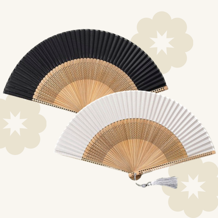 오디너리아틀리에 비비드 합죽선 부채 대나무 무지 접이식 너슬, 2개입, 블랙화이트