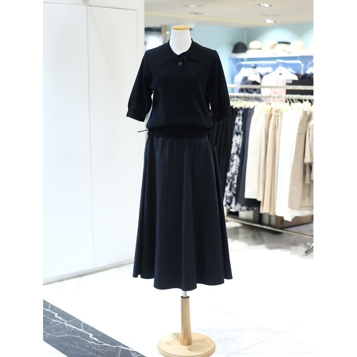 꼼빠니아 반팔 니트 배색 플레어 원피스 CAFU5-WSO200