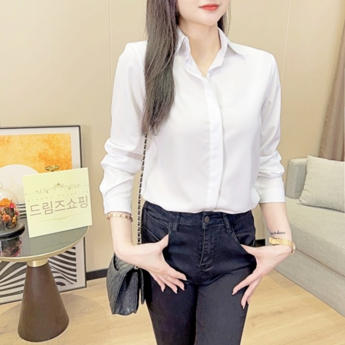 핫스윗 고급 여자흰셔츠 흰색블라우스 히든버튼 남방 셔츠