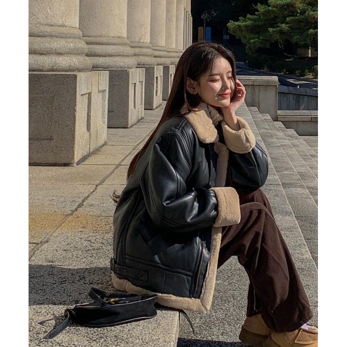 워너비뮤즈 /  왕따뜻 퍼안감 레더 무스탕 무광 점퍼 자켓 양털