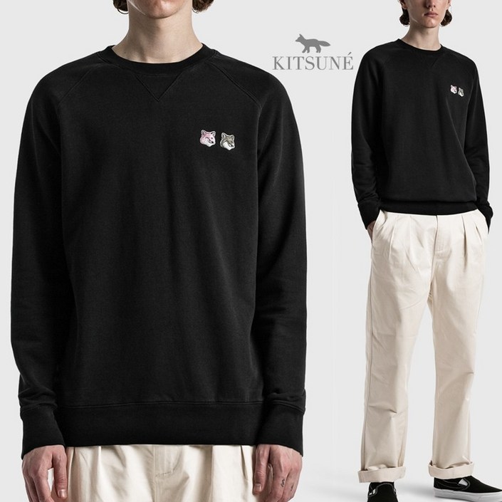 메종키츠네 MONOCHROME 더블팍스 클래식 맨투맨 BK