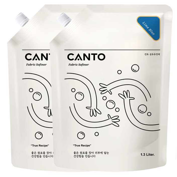칸토 고농축 프리미엄 섬유유연제 파우치, 라임블루, 2개, 1.3L