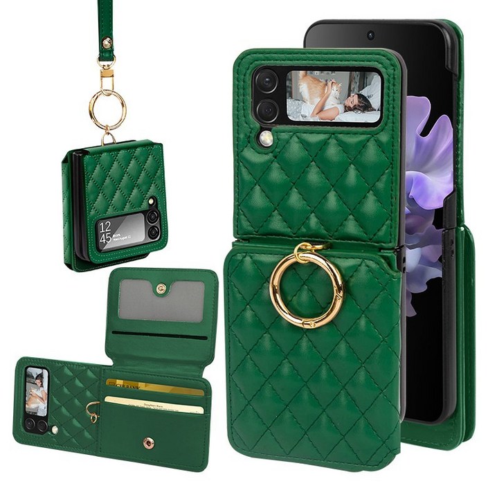 오이키 Z플립케이스 폭신한 레더 휴대폰 케이스 카드 지폐 지갑   스트랩