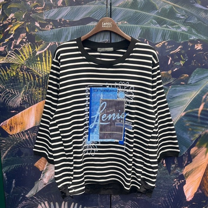 르니앤맥코이 스트라이프밑단우븐칠부소매티셔츠MN05TS0155IC