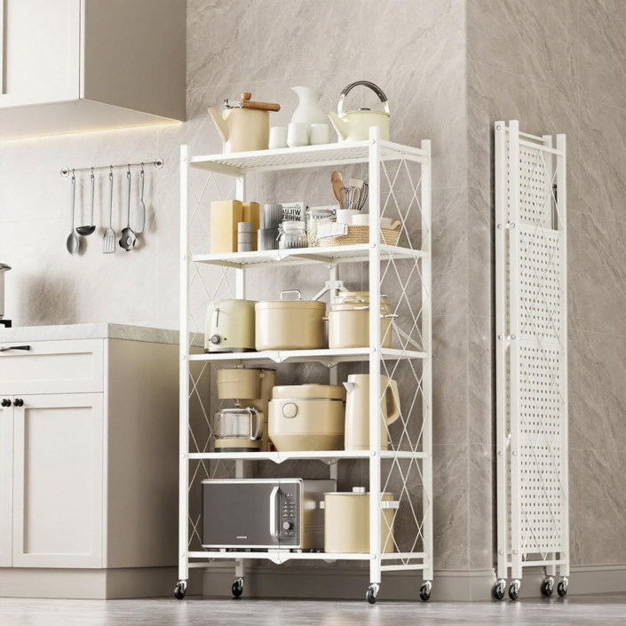 CUBBYCASE 원터치 접이식 다용도 이동식 스탠드형 선반, 5단, White