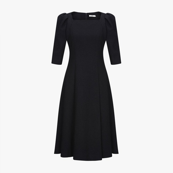 국내백화점 잇미샤 스퀘어넥 플레어 원피스 여성 우아한 실루엣 하객룩 데이트룩 코디