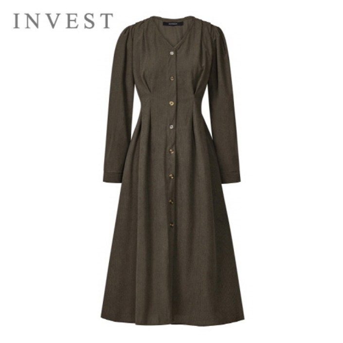 V넥 핀턱 코듀로이 원피스_INI5W1OP3041