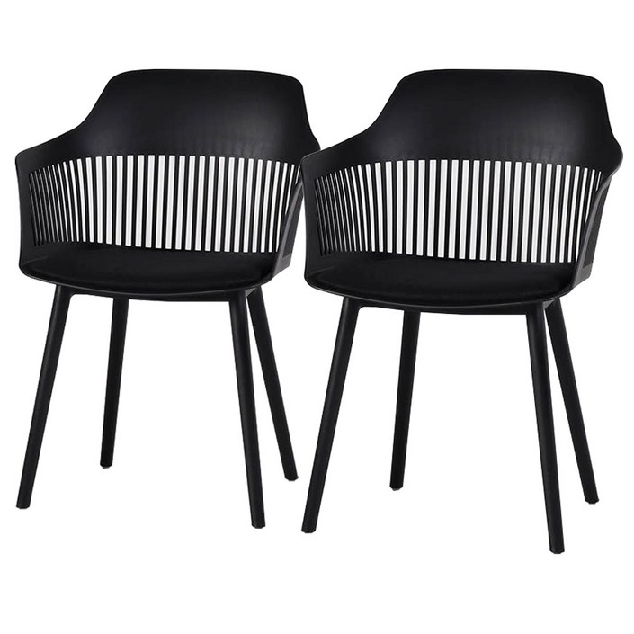 홈스퍼니처 코나 쿠션포함 팔걸이 플라스틱 의자 카페의자, 블랙, 2개