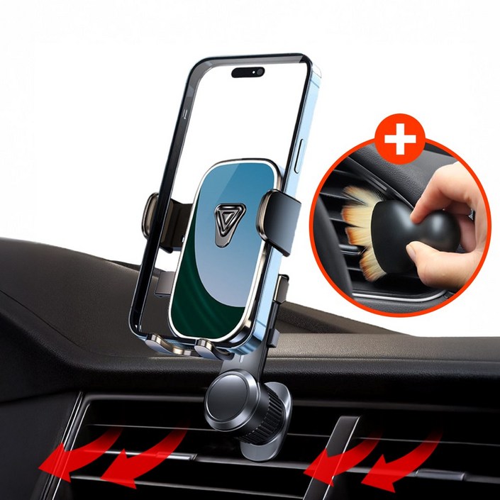 온미토스 차량용 송풍구형 휴대폰 자동차 핸드폰 거치대 2종세트, 시크블랙-A타입, 1개
