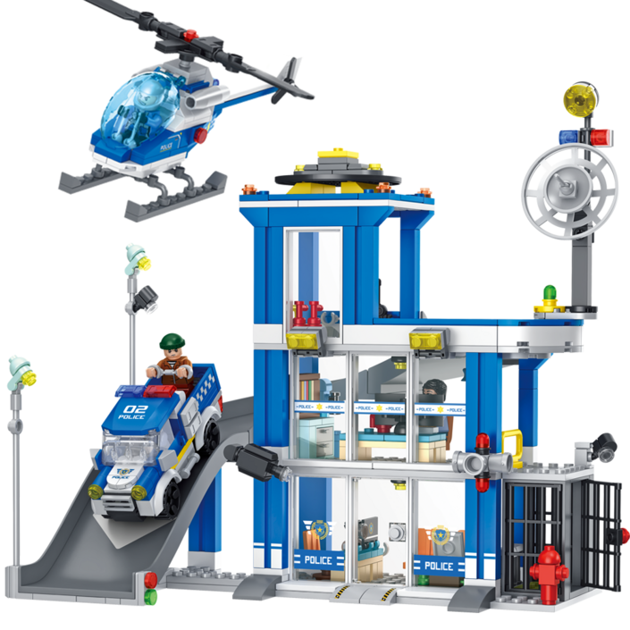 Wakku 시티 경찰서 레고호환블록 경찰차 비행기 피규어 4in1 블럭세트pcs610, 1개