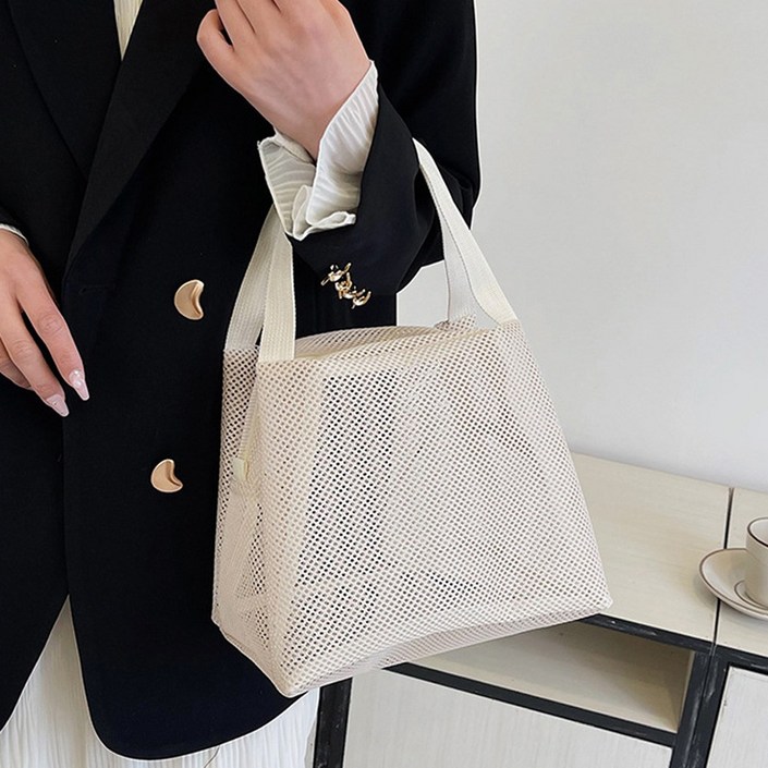 유스몰 물빠지는목욕가방 메쉬백 바구니형 가방, 아이보리