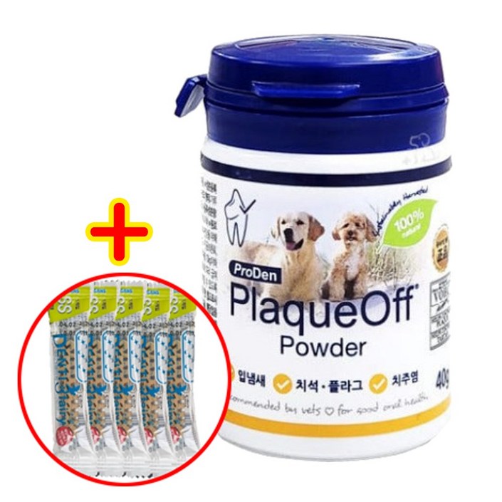 프로덴 플라그오프 40g + 양치껌5p 증정 강아지 치석제거 파우더 구강관리