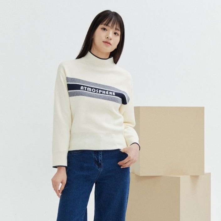 공식 더틸버리 레터링 배색 하프넥 풀오버 니트 TPCM1PO51W