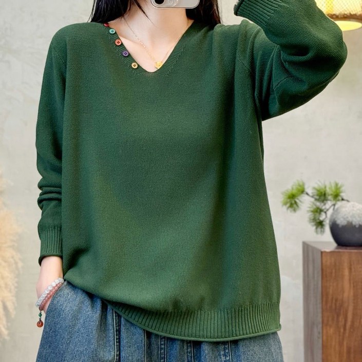 지고다그 제니트 여성 루즈핏 브이넥 하찌 니트 니트티 제넌오버핏 XFT0282