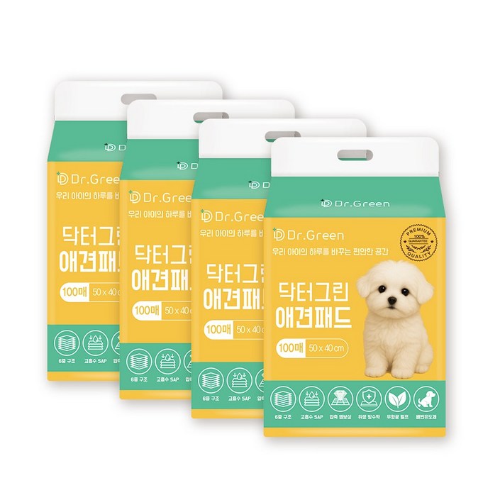닥터그린 배변패드 고흡수 무향 대용량 일본SAP 미국펄프 강아지 애견패드, 4개, 100개입