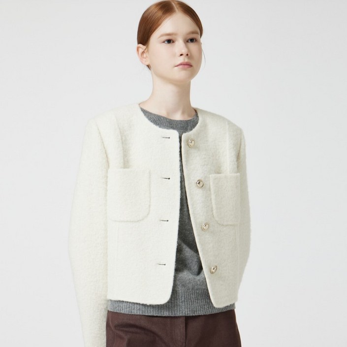 AK플라자 씨씨콜렉트 알파카 블렌드 칼라리스 핸드메이드 자켓C254MSG152