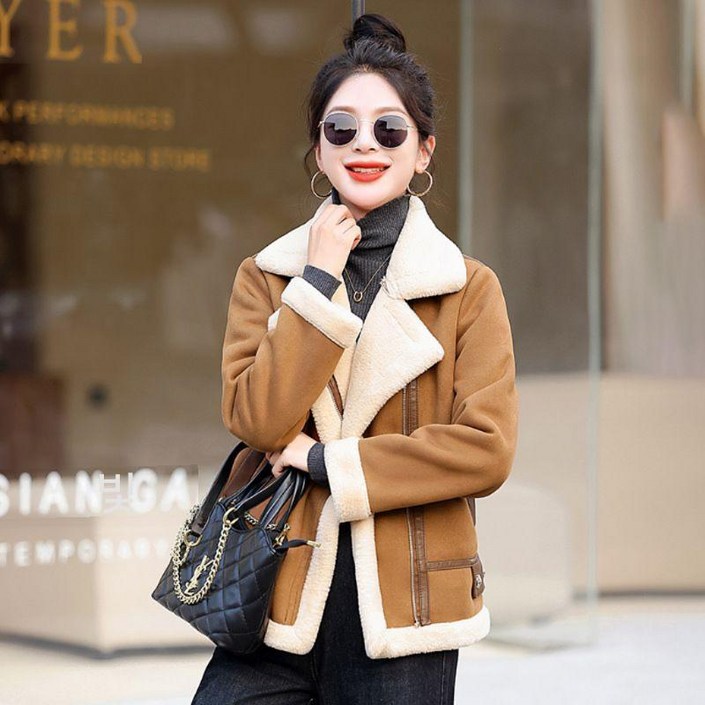 여성 무스탕 자켓 양털 덤블 안감 겨울 숏 코트 스웨이드 뽀글이 오버핏 따뜻한