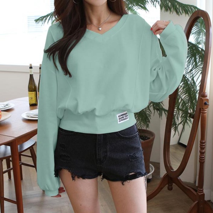 마이쏭 브랜드V넥크롭맨투맨 긴팔 데일리룩 신상