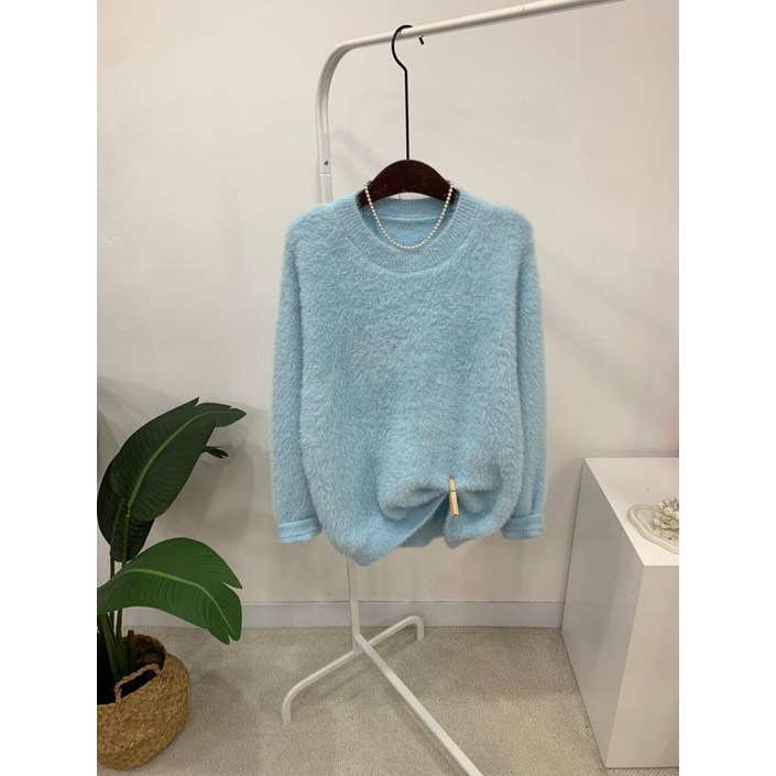 씨샵인더룸  주슈 밍크 퍼 헤어리 오버핏 라운드넥 긴팔 니트 4color