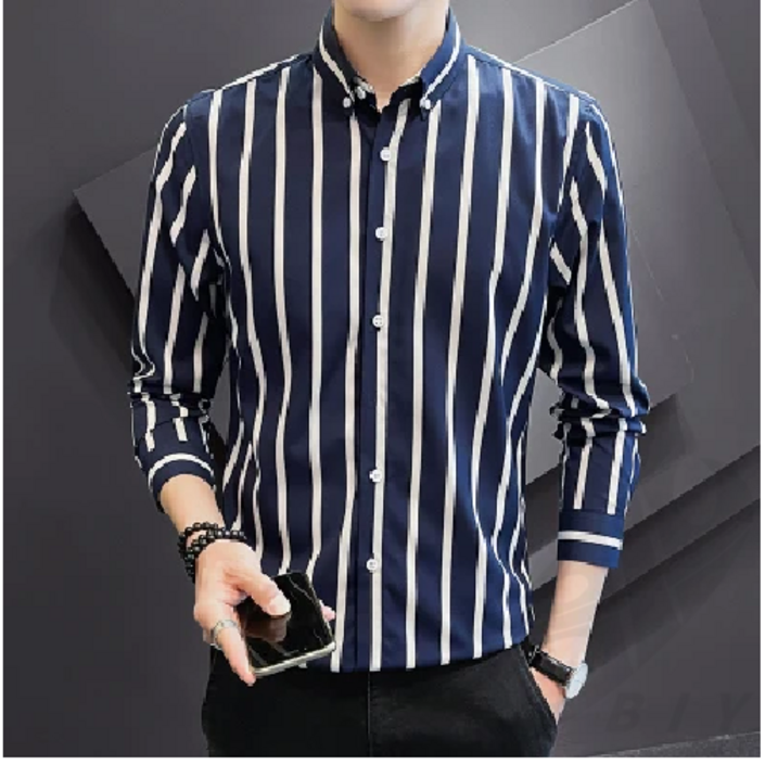 본컴퍼니 남성 봄 가을 스트라이프 슬림핏 와이셔츠 B525