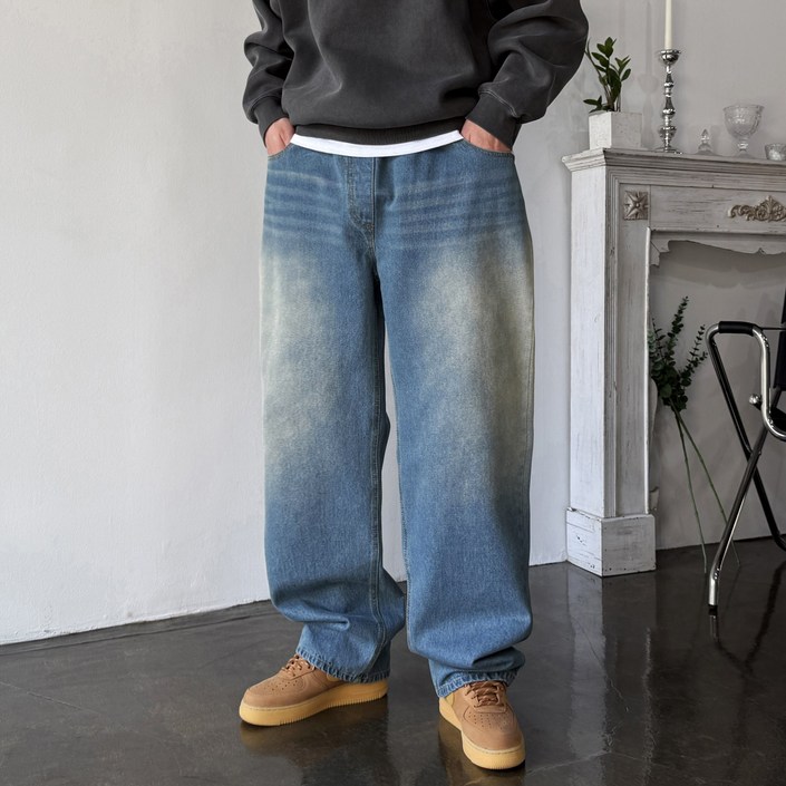 웨일즈 워싱 롱 와이드 벌룬 밴딩 청바지 데님 팬츠 3 Color 빅사이즈 까지