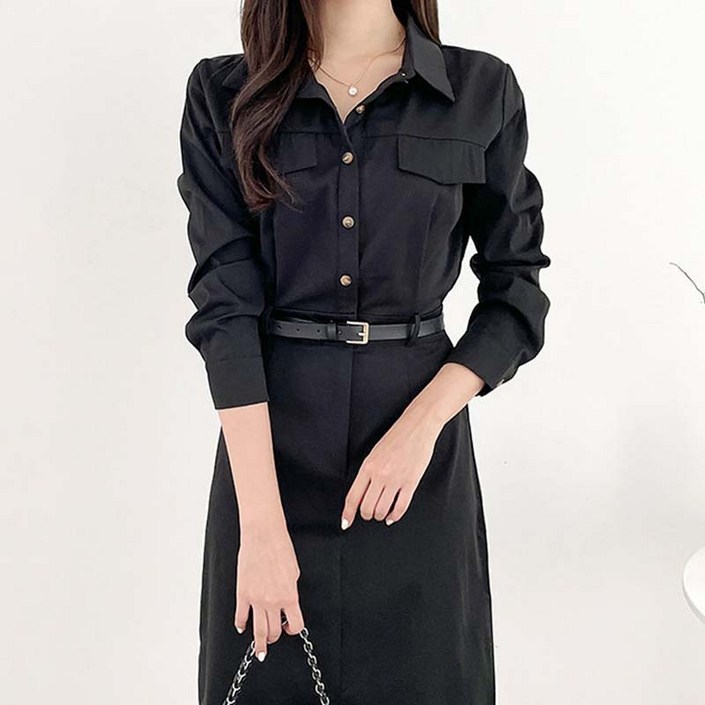 AOKADA 여성 가을 오피스룩 하객룩 슬림 앞트임 A라인 원피스