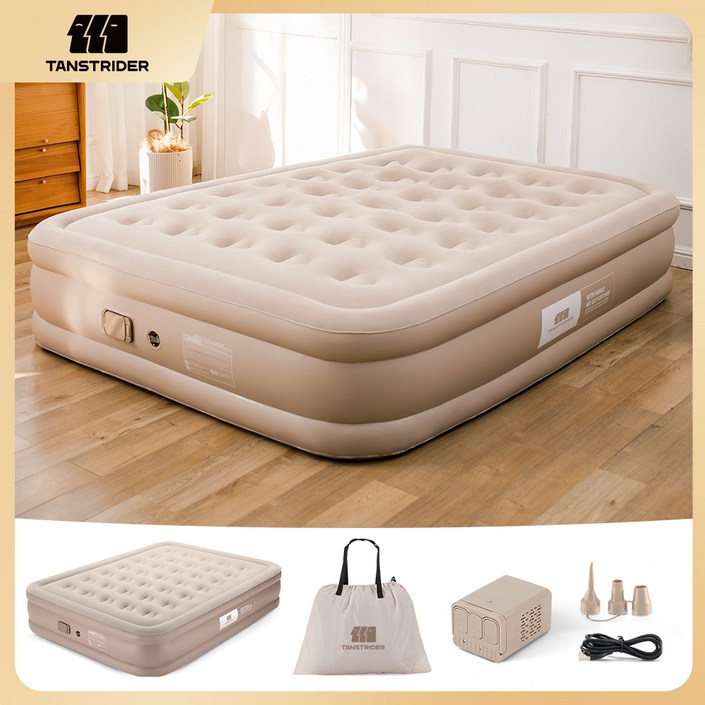 TANSTRIDER 에어침대 에어매트내장형 실내 캠핑 자충매트 높이40cm 휴대용 펌프베드 자동펌프 내장형 높이40cm 휴대용 캠핑 에어베드 매트리스 에어펌프 내장 캠핑 에어매트, 카키