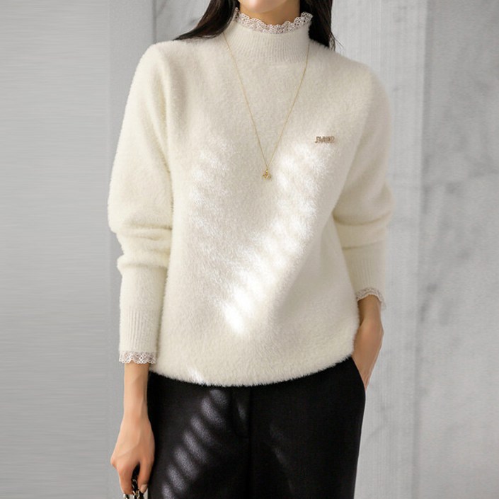 스타일온미 스타일온미  글로에 큐빅 레터링 브로치set 레이스 반목 날개사 니트