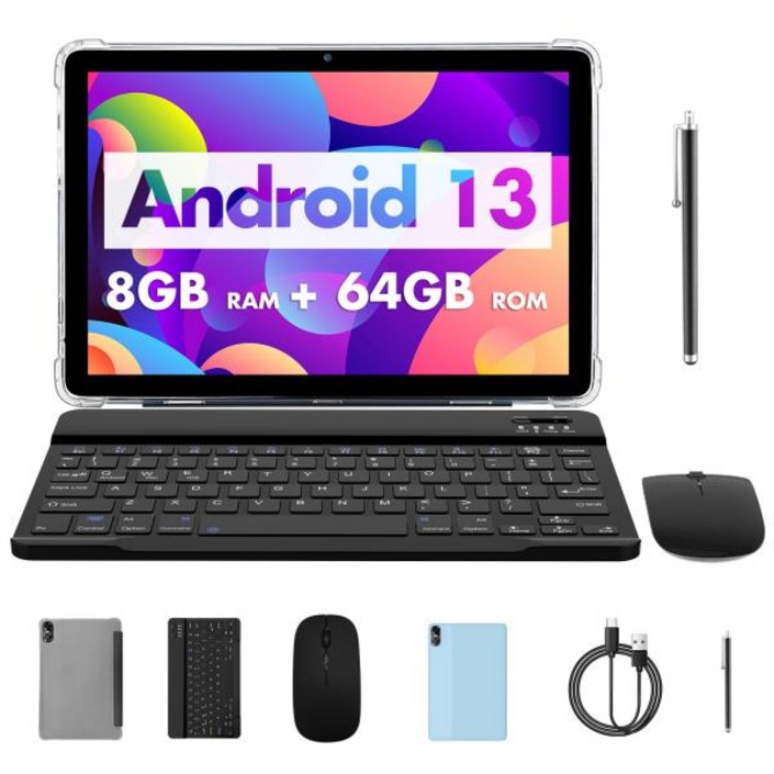 PRITOM TOUCH 10 플러스 인치 안드로이드 13 태블릿, 84  4GB 64GB, 1TB 확장, 와이파이 6, 듀얼 박스 스, 없음, 라이트 블루