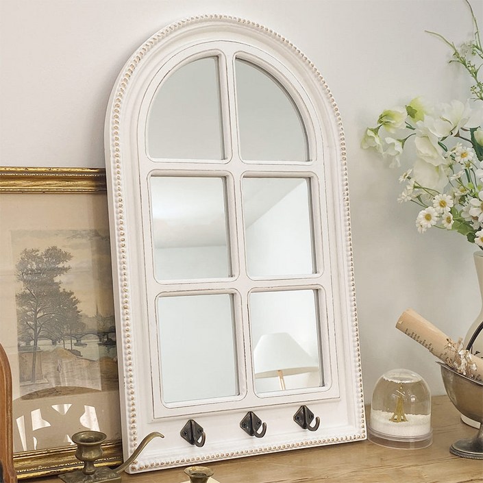 프렌치 아치 창문 거울 후크 화이트 앤틱 벽걸이