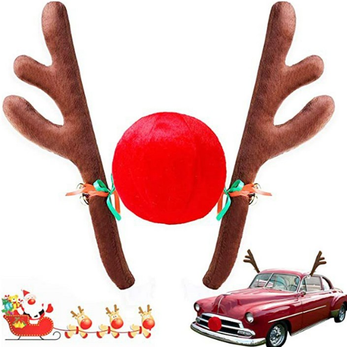 루이스 크리스마스 장식 차량용 루돌카 사슴뿔 코 3pcs, 다크브라운 3pcs