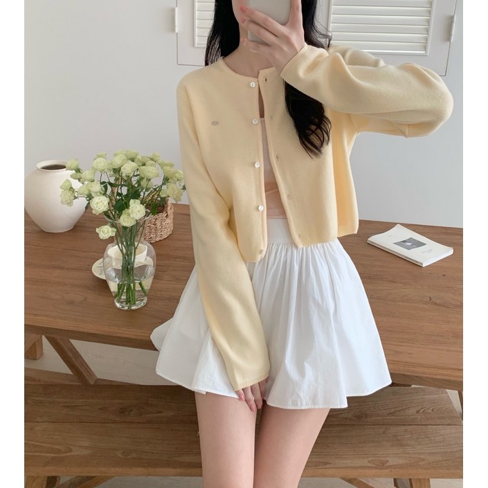 허니멜로우 봄 여성 라운드 가디건 파스텔 베이직 데일리 간절기 니트가디건 출근룩 자켓 아우터 하객룩 봄코디