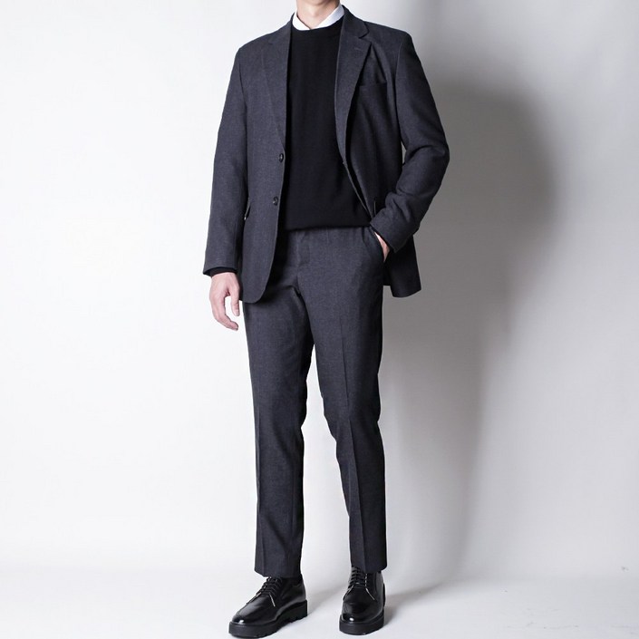 디아웃핏 남성 겨울 울 정장세트 히든 밴딩 수트 캐주얼 기모 면접 결혼식
