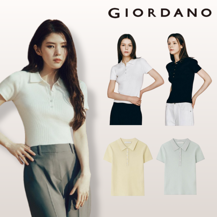 지오다노 GIORDANO 여자 립 골지 반팔 니트 4종 택1 여성 반팔니트 니트 여름 라운드넥 반팔티