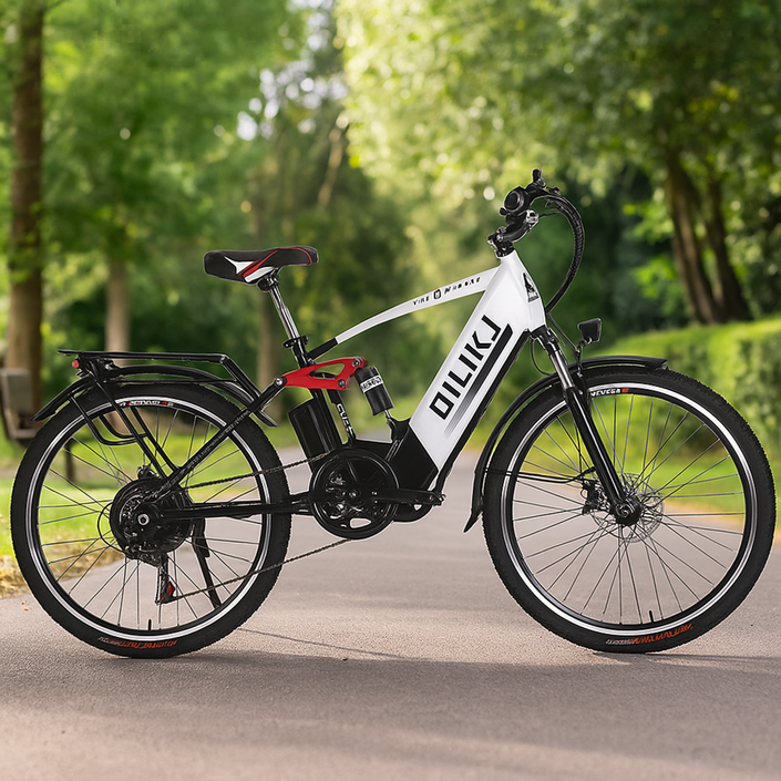Javellokick 산악 전기자전거 MTB 26인치 성인용 전동 출퇴근 리튬 배터리 산악용 자전거, 화이트, 알루미늄 합금