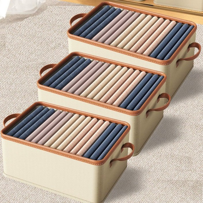 마벨인홈 고급 대용량 옷장 정리 수납 다용도 리빙박스 3개, 3개입, 베이지