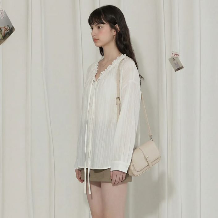 여성 러블리 브이넥 셔링 블라우스 빅사이즈 오버핏 박시핏 셔츠 남방 하객룩 출근룩