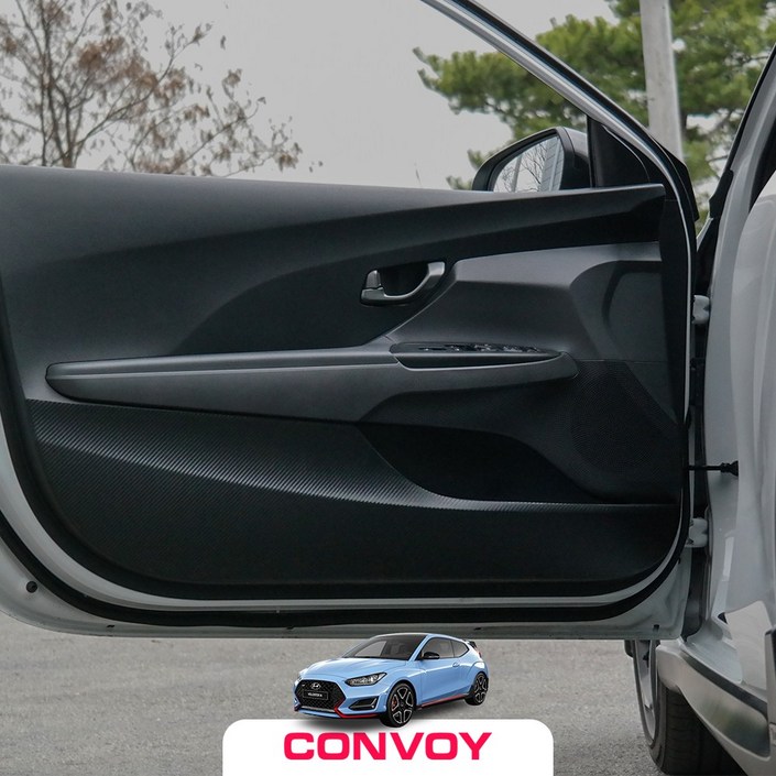 콘보이 도어커버 벨로스터JS 벨로스터 N 스크래치방지 모음 자동차 실내커버 튜닝 용품, 블랙카본재질, 현대벨로스터JS, 현대